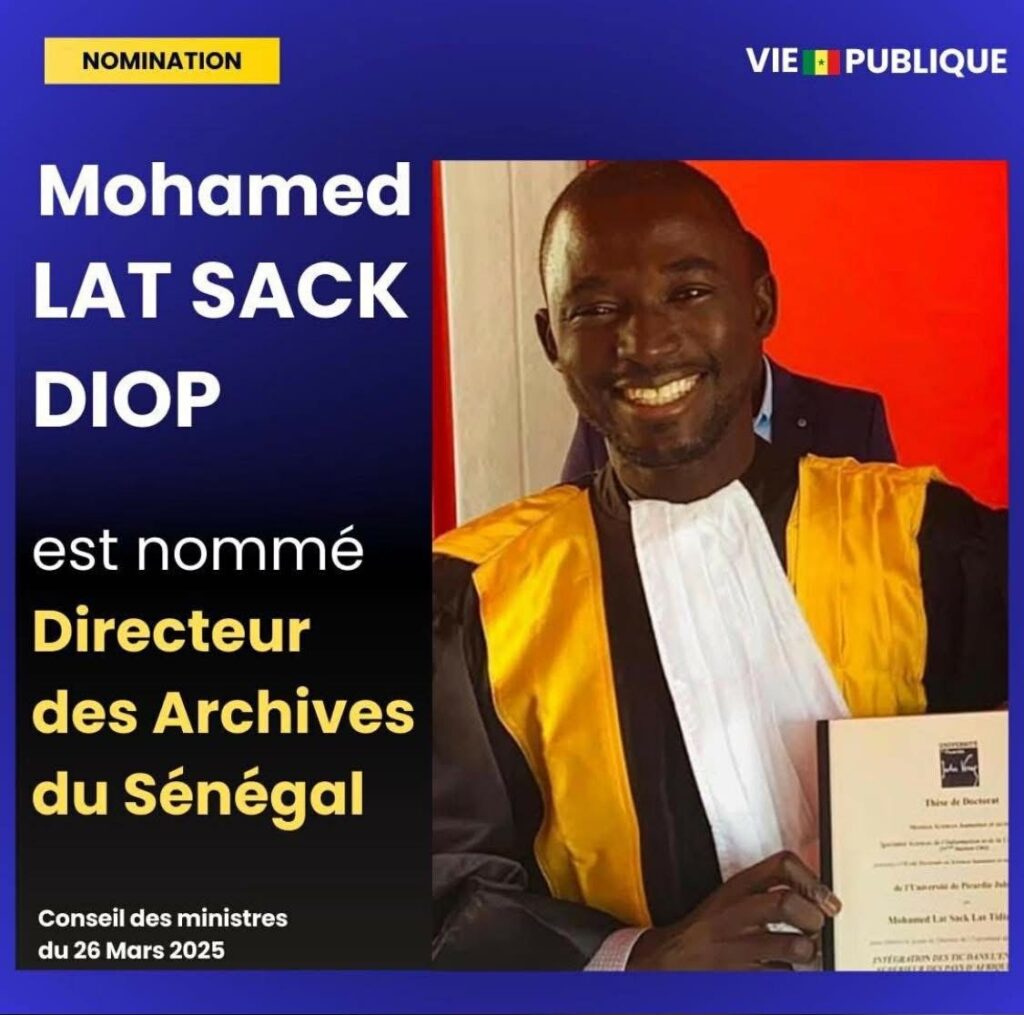 Mohamed Lat Sakhewar nommé directeur des archives nationales du Sénégal