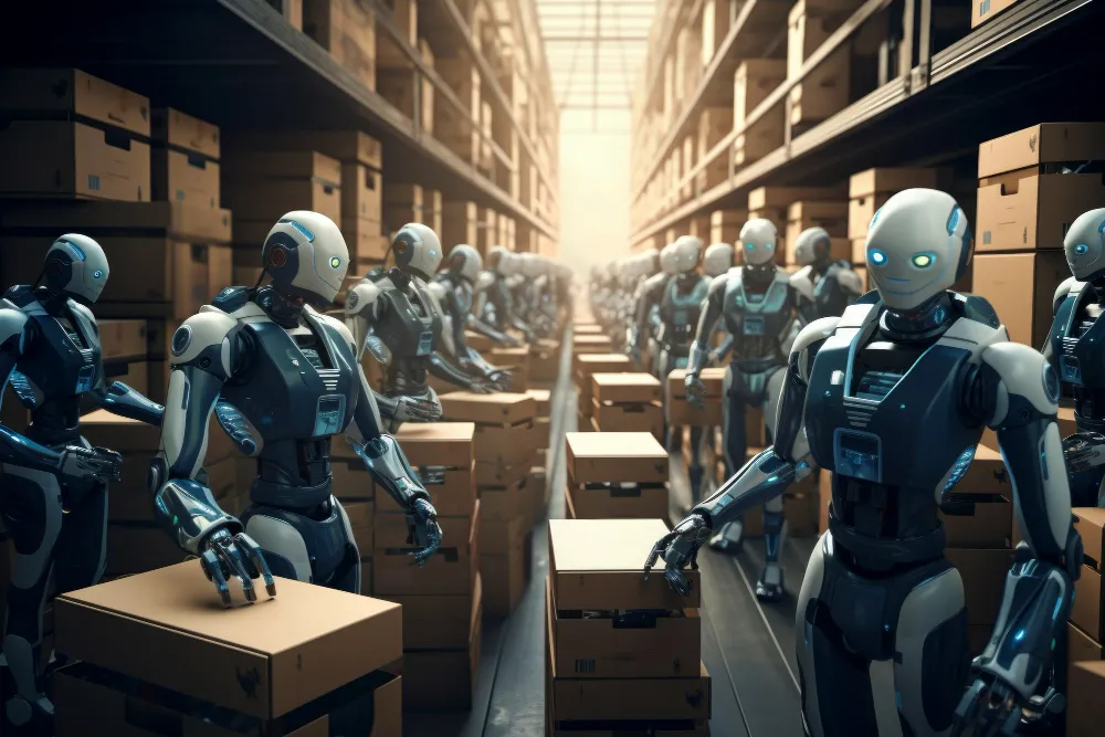 Le métier d’archiviste menacé par l’IA avec des robots en train de travailler dans une salle de conservation des documents