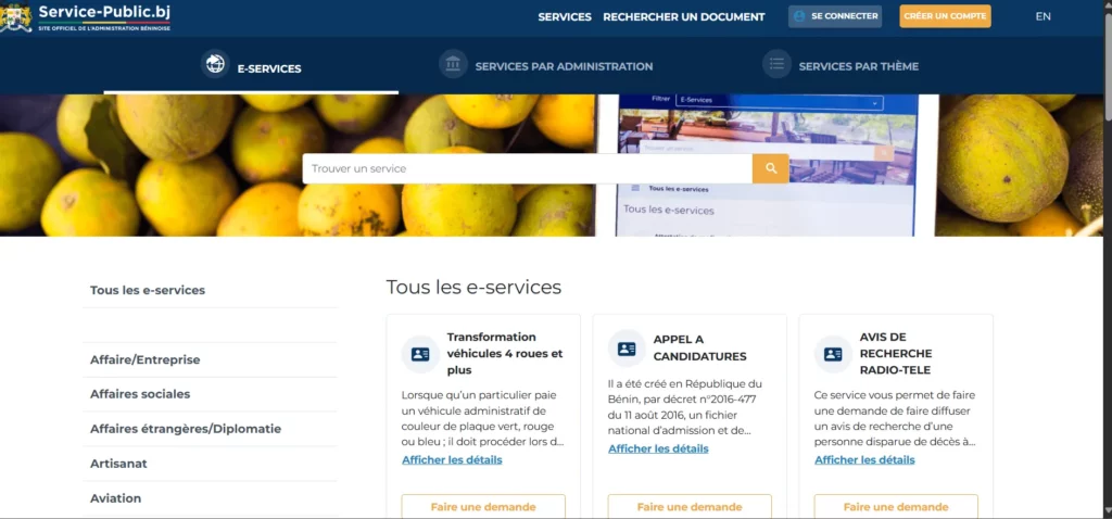 Portail service-public.bj pour la dématérialisation des services administratifs au Bénin