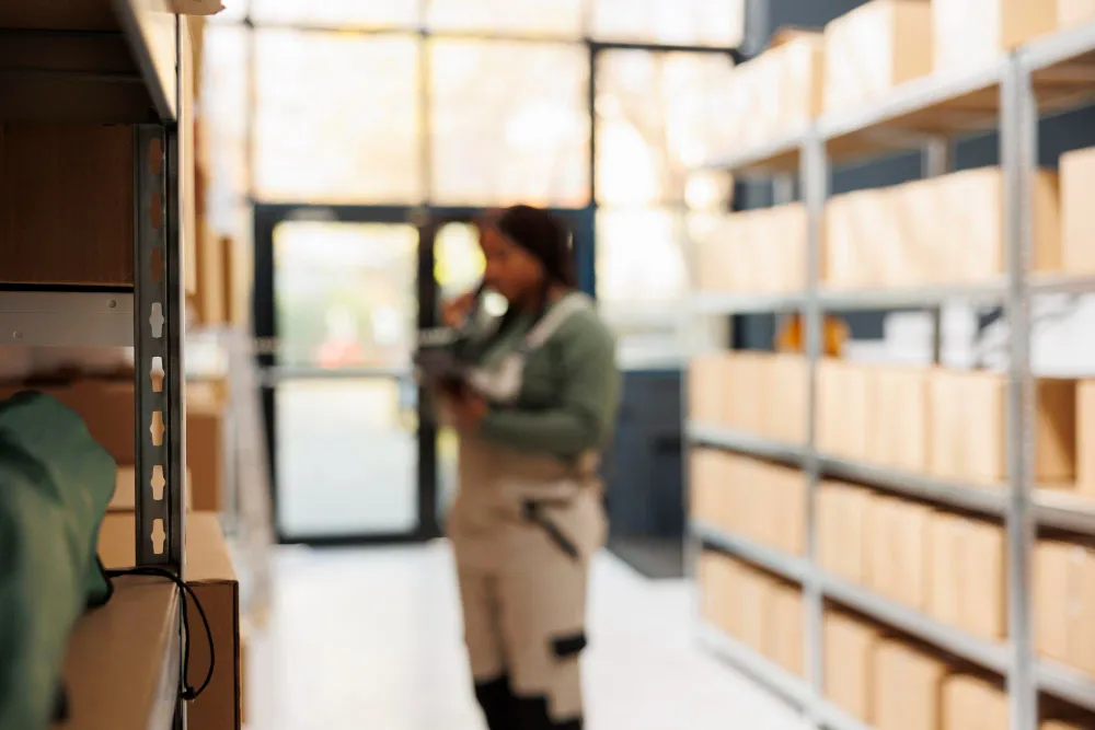 cartons entreposés sur un rayonnage d'archivage métalique 